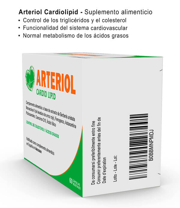 Suplemento colesterol arroz rojo fermentado Arteriol Cardiolipid
