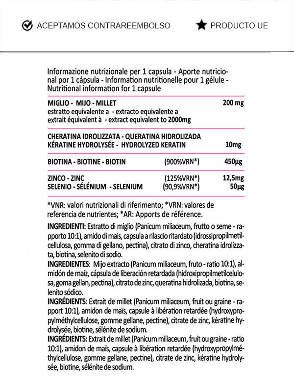 BeSwiss Biotina Complex ingredientes naturales.