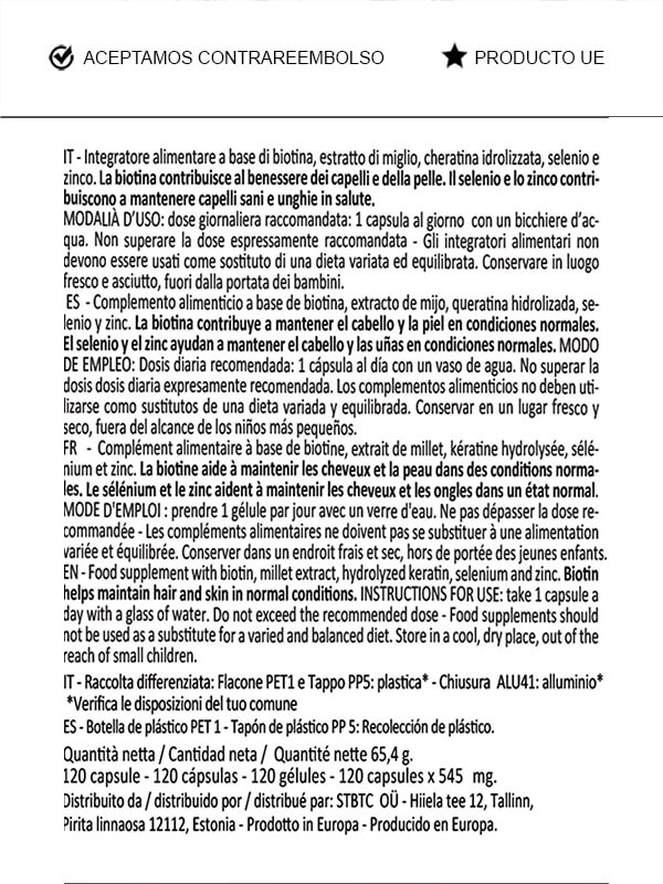 BeSwiss Biotina Complex suplemento natural para el cabello.