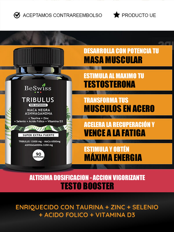 BeSwiss Tribulus, maca negra andina, ashwagandha, potenciador de la energía diaria